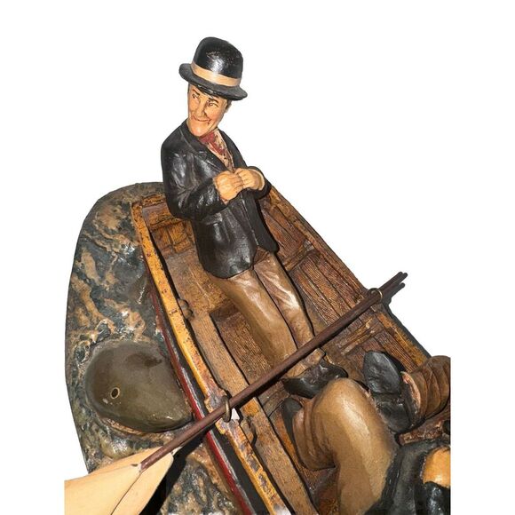 Extremely Rare! Laurel & Hardy Fishing in Boat Figurine Statue With Accessories - Picture 3 of 15